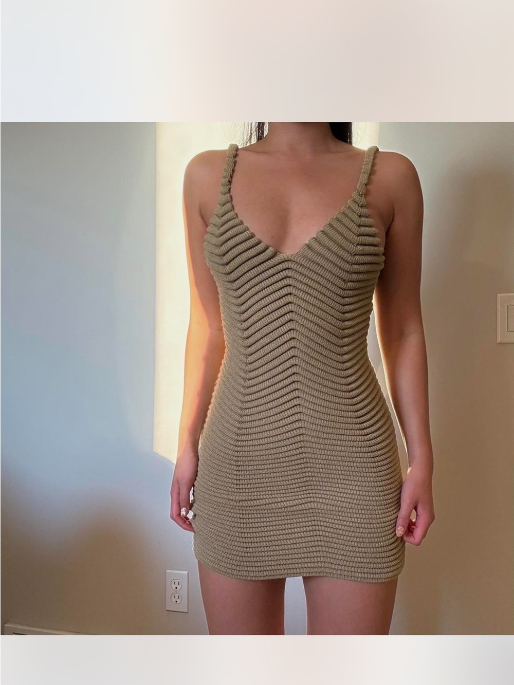 Isa Boulder small Ribbed Knit V-Neck Mini Dress